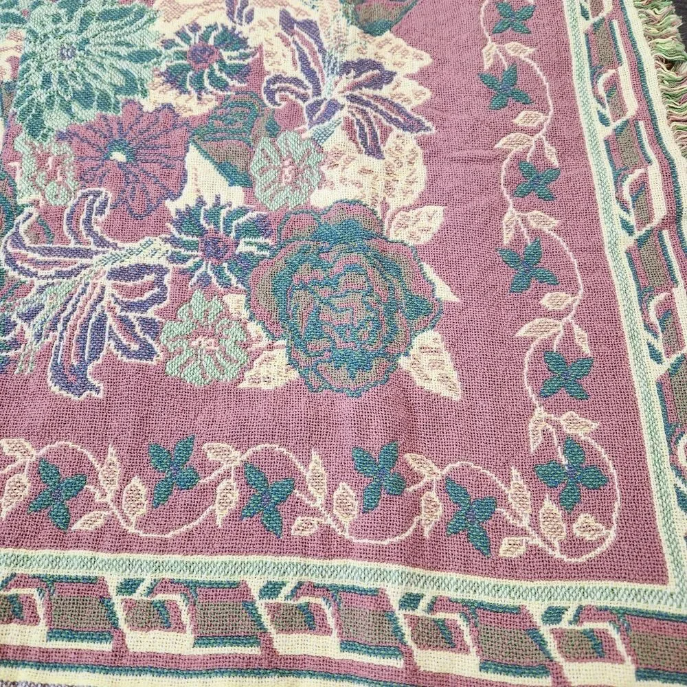 VTG 1992 MWW Floral Reversible Tapestry Blanket 46”x 68” Cottagecore NEW